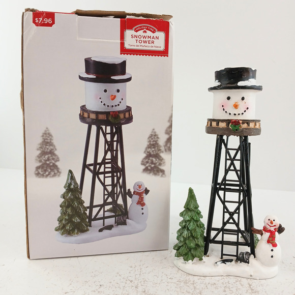 Holiday Time-Christmas Village Snowman Water Tower In Box Christmas Village-7” - Picture 1 of 11